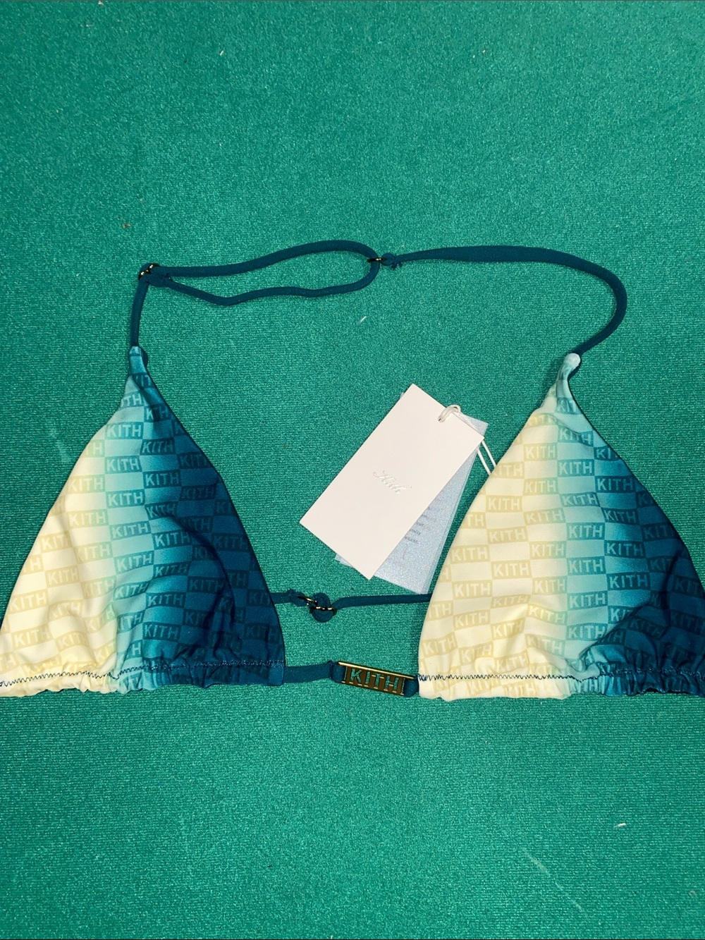 Kith Ombre Logo Triangle Bikini Top - Teal to Cream